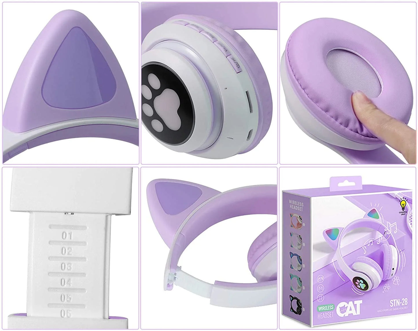 Kids Headphones,  Cat Ear Wireless Headphones, LED Light up Kids Bluetooth Headphones over on Ear W/Microphone for School