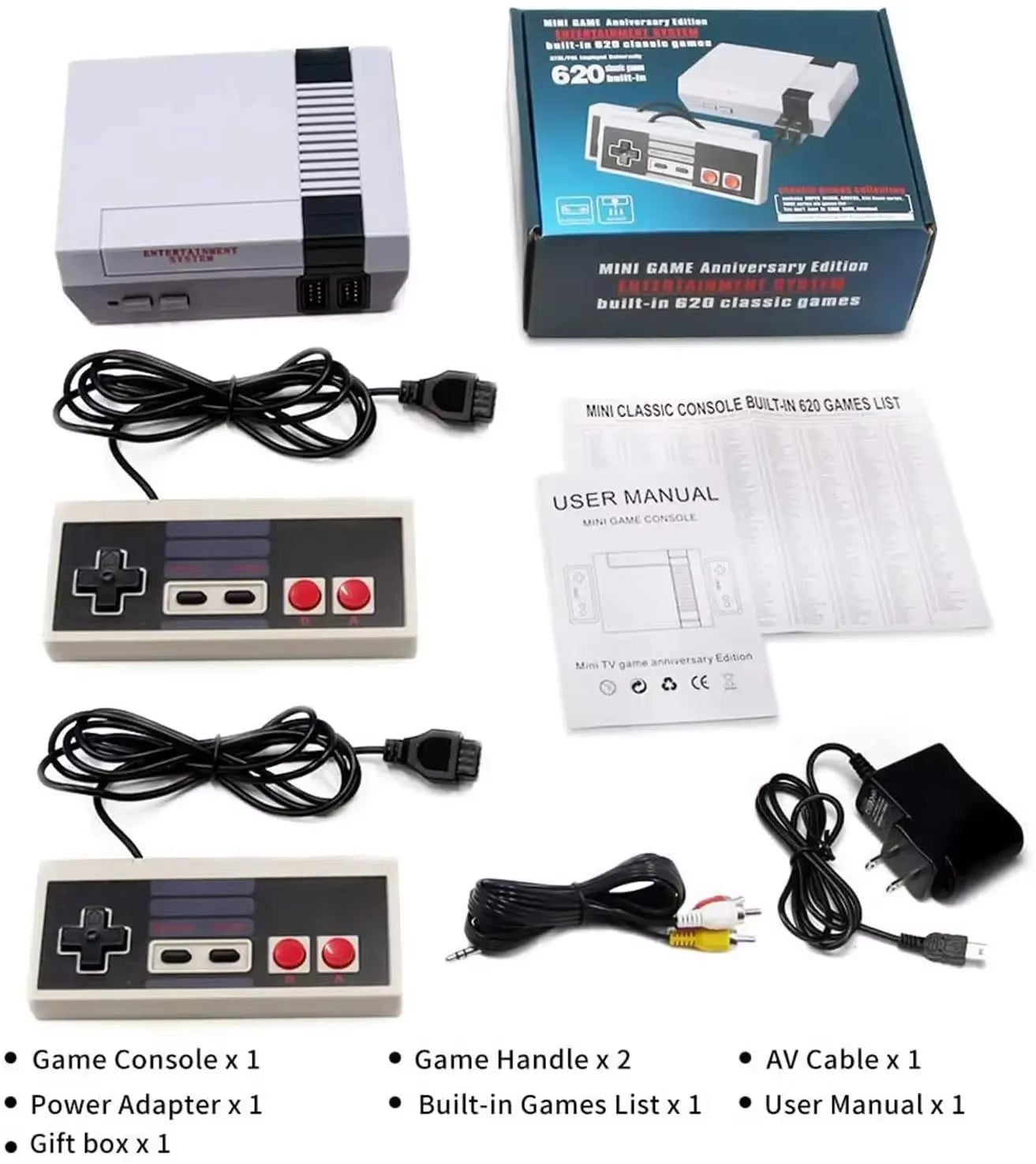 Classic Retro Game Console Mini Video Game Consoles with 620 Games for NES Game Handle Gaming - (AV Output)